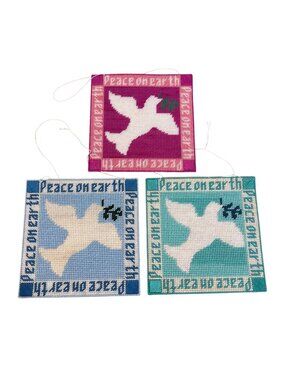 Peace On Earth Wall Hangings Set Of 3 Dove Handmade Christmas Plastic Yarn